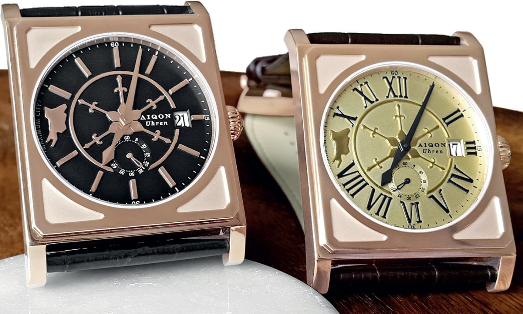 AIQON Maximum City 1888 Gold Dial Men's Watch (S0130001) : Amazon